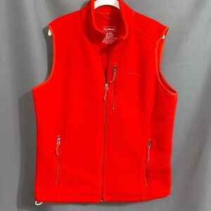 L.L. Bean Men’s Fleece Vest M-Reg Red Orange Full Zip Sweater Vest Multi Pockets